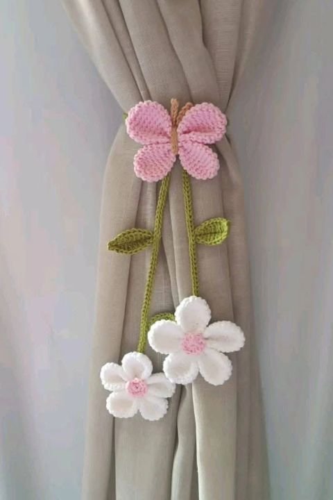 Handmade Crochet Rose Curtain Tieback | Woolen Floral Curtain Holder